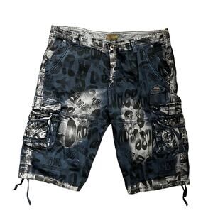 AOWOFS Y2K Nu Metal Cargo Shorts Mens 40 Navy Grunge Goth Rave Skater 2000s